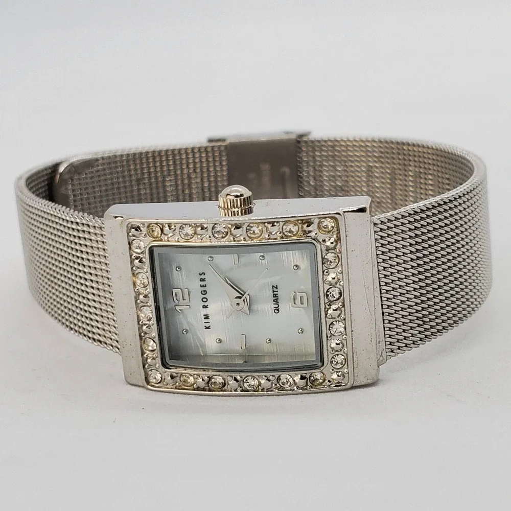 Kim Rogers Women's Watch 20MM MOP‎ Dial Crystal Bezel Gray Mesh Band New Battery